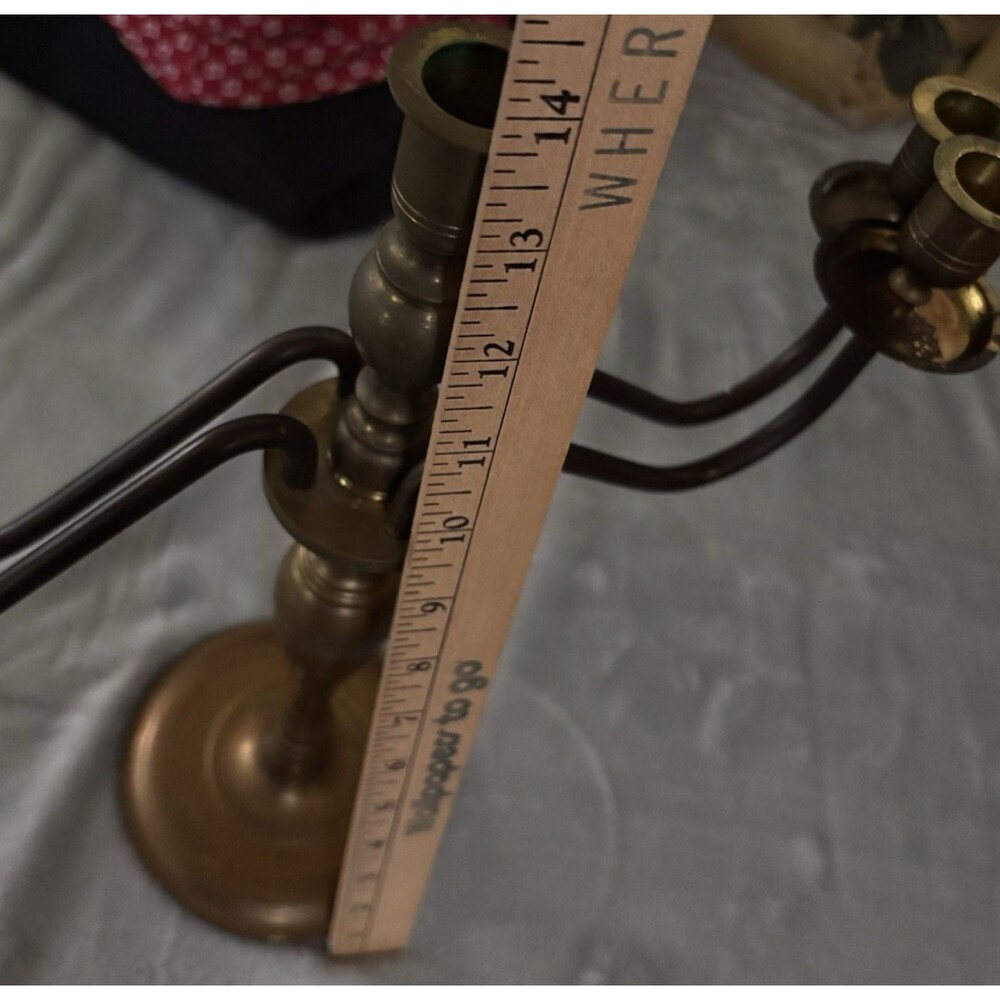 Vintage 14" Heavy Solid Brass 5-Light Candelabra 4 Rotating Swivel Arm Colonial - Picture 13 of 15